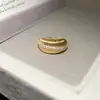 Anel Aberto Redondo Geométrico com Zircônia Banhado a Ouro 14K Real, Anel de Dedo Indicador de Luxo Leve de Alta Qualidade, Anel da Moda de Nicho