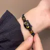 Pulsera de Pareja Gatitos Creativa Distintiva Cuerda de Mano Cabeza de Gato Negro Pulsera de Tirar Tejida a Mano Cuerda de Mano Cabeza de Gato Azul y Amarillo