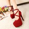 Zapatos de tacón súper alto para mujer, estilo europeo y americano, con tiras cruzadas, boca baja, sexys, de tacón fino y talla grande, de moda romana, con punta redonda, para discoteca