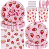 Set de Decoración para Fiesta de Cumpleaños Feliz con Temática de Fresas Banderín de Cumpleaños Topper para Pastel Decoraciones en Espiral para Fiesta