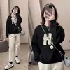 Sudadera de cuello redondo sin capucha para mujer, Nueva popular estilo europeo Primavera y Otoño 2026, Corte holgado para figuras petite, Hombro normal, Top grueso con forro polar para invierno