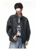 Jaqueta de Couro PU Tie-dye Fosco Harrington Americana Casaco Masculino de Inverno Estilo Rústico Cool Gola Alta Roupa de Motociclista Jaqueta de Casal