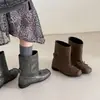 Botas de Tacón Medio de Pierna Ancha para Mujer, Nuevo Estilo Otoño de Piel de Vaca Puntera Cuadrada con Lazo Botas Casuales Planas, Botas de Moda Retro para Mujer