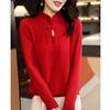 Estilo chinês retro fivela feminina suéter de lã pura outono e inverno feminino estilo suave gola de assentamento top