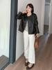 Jaqueta de Couro PU Curta Retro Inno para Mulheres Plus Size Outono Novo Estilo Cool e Estilosa 323103