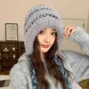 Cubrecabezas de Otoño e Invierno Protección para Orejas Sombrero Cálido de Felpa Anti-Frío para Mujeres Lindo Versátil con Cordones Bloque de Color Sombrero de Punto para Salir