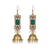Brincos de sino e pérola de estilo étnico dourados vintage transfronteiriços para mulheres, estilo boêmio, design quadrado, cravejados de diamantes, brincos da moda