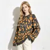 Suéter pullover retro americano con estampado de leopardo para mujer, nuevo estilo otoño e invierno, corte holgado, hombros caídos, tejido, suave y acogedor, top adelgazante
