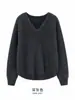 Suéter suave de lana cepillada para otoño e invierno para mujer, 90% lana, 5% cachemira, mezcla de seda de morera, cuello en V, amarillo ganso, tejido mullido