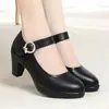 Zapatos Mary Jane de plataforma con tacón grueso y correa de hebilla de anillo con pedrería para mujer 2026 puntera redonda brillante zapatos de tacón alto para commuting