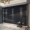 Novo papel de parede de fundo paisagístico de luxo leve estilo chinês, tecido de parede de fundo de cabeceira de quarto, papel de parede de fundo de parede de TV de sala de estar, mural
