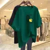 Top de Verano Fino Estampado de Longitud Media para Mujer Talla Grande que Cubre el Vientre, Camiseta de Manga Corta de Comercio Exterior, Tendencia Estilo Coreano