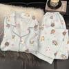 25 Novos Pijamas Doces Finos de Algodão Nuvem Tendência Primavera e Outono Conjunto de Duas Peças Calça Longa Manga Longa