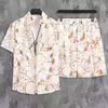 Traje de Camisa Floral de Manga Corta y Shorts para Hombre Conjunto Casual y Elegante de Dos Piezas para Vacaciones en la Playa junto al Mar Top Holgado