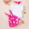 Conjunto de Roupa Fresco e Fofo para Bebê Menina de Venda Quente na Amazon Transfronteiriça com Macacão de Manga Flare, Jardineira de Girassol e Conjunto de 3 Peças Moderno