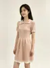 Vestido estilo coreano, nueva colección de otoño, estilo universitario, moderno, rejuvenecedor, ajustado a la cintura, adelgazante, cuello polo, suéter de punto, falda ajustada