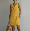 2026 Novo Vestido Feminino de Moda Versátil, Fresco e Doce para Primavera, com Gola Sobreposta e Barra Irregular, Caimento Solto