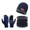 Gorro de punto de tres piezas transfronterizo, gorro de invierno cálido, guantes antideslizantes para pantalla táctil, bufanda de lana gruesa con forro de vellón