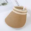 Sombrero de Paja Plegable para Mujer, Nuevo Estilo Primavera y Verano, Sombrero con Parte Superior Abierta para Protección Solar, Sombrero de Sol de Ala Ancha para Playa, Sombrero de Sol de Paja Tejida Estilo Rollo de Huevo