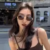 Gafas de Sol Cat-Eye para Mujer, Estilo Transfronterizo, Estilo Old Money Retro de Alta Gama, Montura Pequeña Ovalada de Metal, Gafas de Sol Color Té