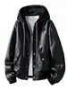 Chaqueta de Cuero Casual para Hombre Otoño 2025 Nueva con Capucha Falso Dos Piezas Chaqueta de Cuero PVC Chaqueta de Cuero para Ciclismo Motocicleta