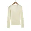 T380-26 Otoño Estilo Coreano Ajustado Cuello en V Liso Básico Tejido Camiseta de Manga Larga
