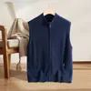 Suéter 100% Caxemira Pura Espessura Média Canelado Casual Gola Meia-Alta Colete com Zíper Peça Externa com Bolsos Masculino Outono Inverno
