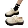 Zapatos de Cuero para Mujer Estilo Británico Retro 2025 Nuevos de Primavera y Otoño Punta Redonda Populares Negros con Suela Gruesa Mocasines