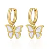 Moda Trendy Transfronteriza Ins Brazaletes de Acero Inoxidable con Mariposas para Orejas de Mujer, Pendientes Redondos Versátiles de Alto Nivel Chapados en Oro de 18K
