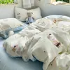 Juego Auténtico de Ropa de Cama de Algodón Puro Estilo Dibujos Animados de Cuatro Piezas, Sábana y Funda de Edredón 100% Algodón, Juego de Tres Piezas para Litera de Dormitorio Estudiantil