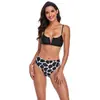 Moda Praia Internacional 2021 Europeia e Americana Comércio Exterior Moda Bikini com Alça Estreita Estampado de Ombro em V Cintura Alta Pequena