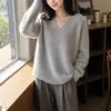 Suéter de lana cepillada con cuello redondo estilo perezoso para mujer, otoño invierno, nuevo, suave, holgado, color liso, jersey de punto base para mujer