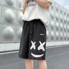Shorts Masculino Verão Fino Perna Reta Solto Roupa Externa Esportes Tendência Shorts de Praia Estampa Rosto Sorridente Casual Calça Média