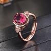 Novo Anel Aberto Elegante Oval Europeu e Americano Cor de Gema Turmalina Vermelha Simulação Tesouro Anel Ouro Rosa Feminino
