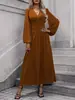 Nuevo Vestido de Otoño e Invierno para Mujer con Manga de Farol y Abertura Alta