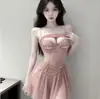 Lencería Lemon Story, camisola sexy para dormir, con push-up de encaje y varillas, vestido de dormir seductor, uniforme transparente y seductor