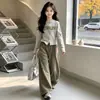 Conjunto de Dos Piezas para Niñas Estilo Coreano Cardigan de Punto para Primavera/Otoño 2026 Nuevo Pantalón de Pierna Ancha Conjunto de Moda Casual