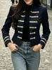 Chaqueta de Traje Corta de Doble Botón Estilo Europeo con Cuello Napoleon para Mujer, Adelgazante, Elegante, Chaqueta de Trabajo