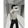 Sudadera cárdigan con cuello alto bordado de nota musical estilo callejero americano para hombres y mujeres, chaqueta casual fina y holgada de otoño con cuello alto
