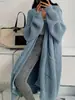 Cardigan de suéter elegante estilo coreano longo acima do joelho para mulheres, nova coleção outono e inverno, casaco de malha grosso casual solto para mulheres