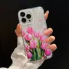 Novo Preço Especial Capa de Celular Ins Pétalas Flutuantes Curativas Tulipa Estilo Celebridade da Internet Capa Transparente Adequada para iPhone 17
