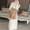 Suéter Largo con Abertura de Cuello Alto para Mujer Otoño 2025 Nuevo Estilo Coreano Espesado Hasta la Rodilla Tejido Talla Grande Vestido Tejido