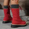 2026 Invierno Nueva Llegada Felpa Gruesa Suela Gruesa Talla Grande Plataforma Botas tipo Martin En Stock Amazon Con Cordones Tejido Media Pantorrilla Botas para Mujer