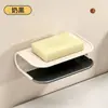 Jabonera con marco de hierro, base adhesiva, no requiere taladro, jabonera de doble capa con drenaje, estante de almacenamiento de baño montado en la pared