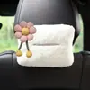 Caixa de Lenços para Carro com Design de Girassol em Lã de Cordeiro, Porta-Lenços Criativo e Fofo para Porta-Braço
