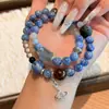 Pulseira de Lápis Lazúli Natural e Cristal Branco Efeito Olho de Gato Lápis Lazúli de Mina Antiga Pulseira Design Exclusivo Sensação de Luxo Gosta de Água