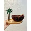 Cuenco de cáscara de coco Cuenco de cáscara de coco Vietnamita Cuchara de madera Cuenco para ensalada de frutas Cuenco para helado raspado Madera de ala de pollo