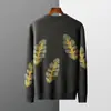 Suéter de Lã Grosso Bordado Árvore Outono Inverno Novo Masculino Gola Redonda Jacquard Folha de Toalha Suéter Pulôver Suéter de Lã Transfronteiriço