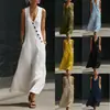 Primavera e Verão 2026 Tiktok Transfronteiriço Europeu e Americano Estilo Preguiçoso Decote V Abotoado Saia Longa Colete sem Mangas Vestido Casual
