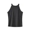 Camiseta Regata de Tencel Lyocell com Gola Halter para Mulheres, Design de Peça Íntima e de Vestir Sem Mangas, Top Base Tricotado para Mulheres